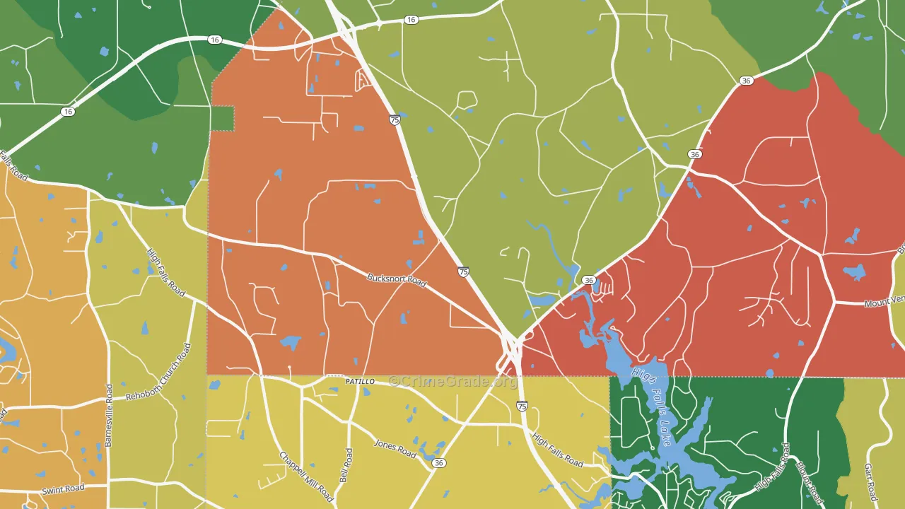 Patillo, GA Map of Theft Rates