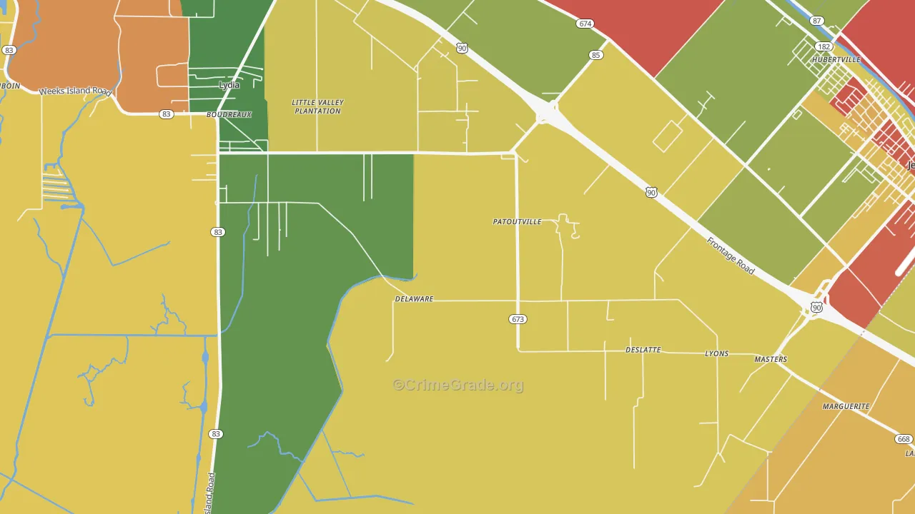 Patoutville, LA Map of Theft Rates