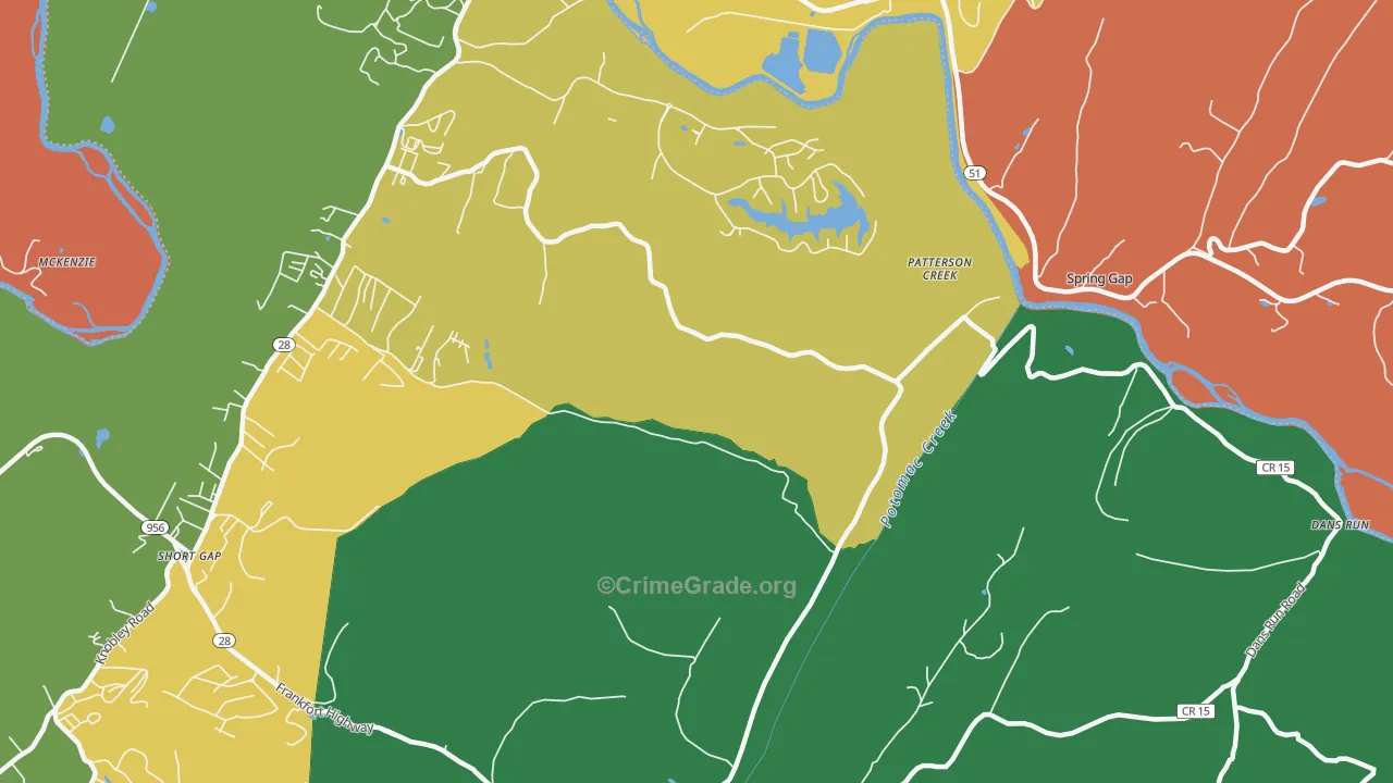 Patterson Creek, WV Map of Theft Rates
