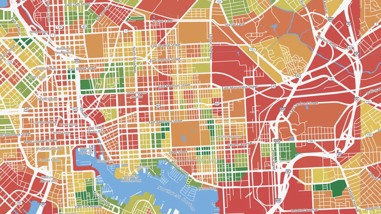 Patterson Park, Baltimore, MD Map of Theft Rates