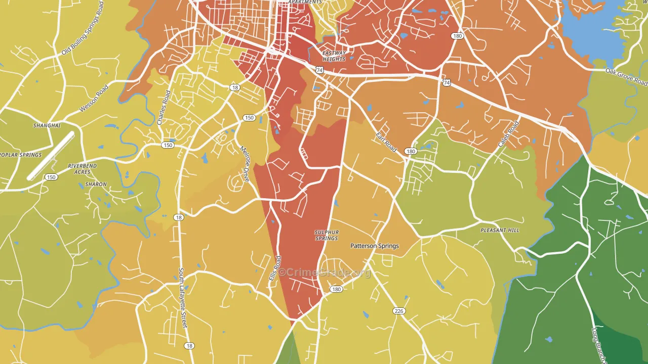 Patterson Springs, NC Map of Theft Rates