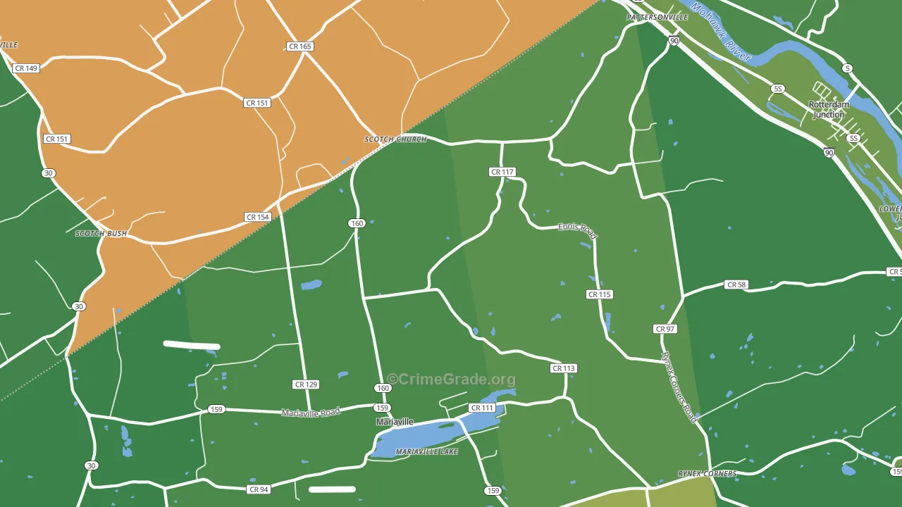 Pattersonville, NY Map of Theft Rates