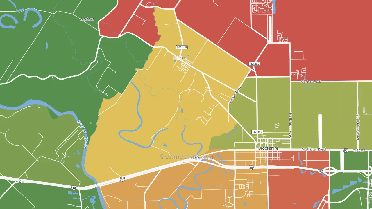 Pattison, TX Map of Theft Rates