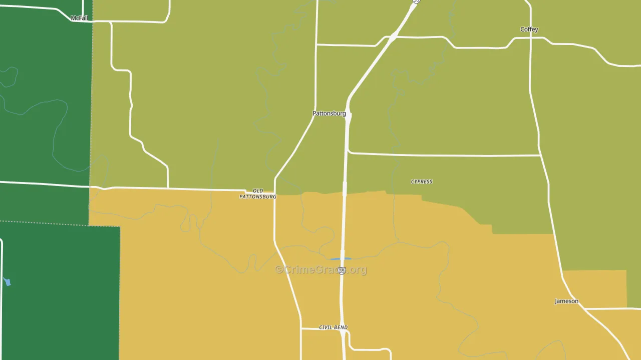 Pattonsburg, MO Map of Theft Rates