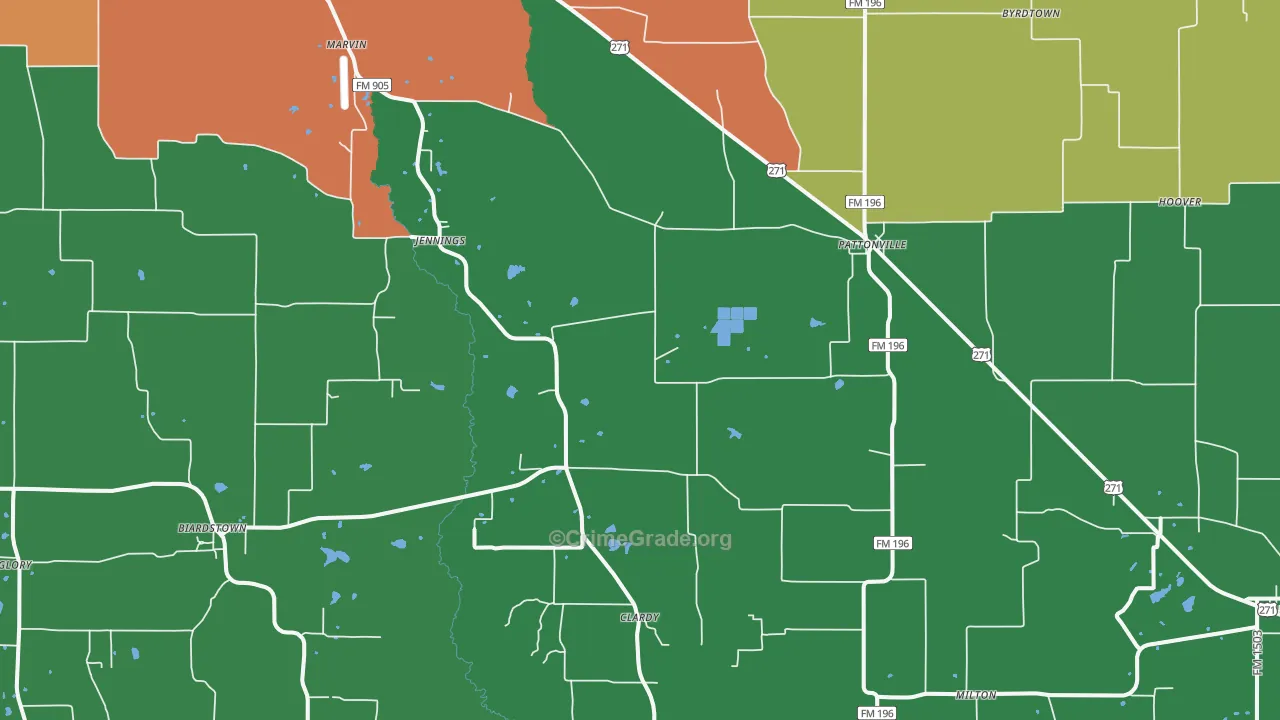 Pattonville, TX Map of Theft Rates