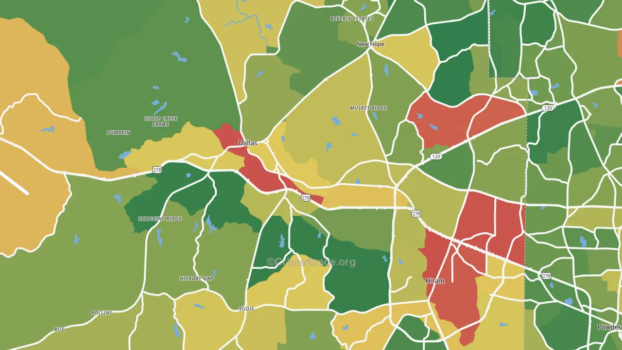 Paulding County, GA Map of Theft Rates