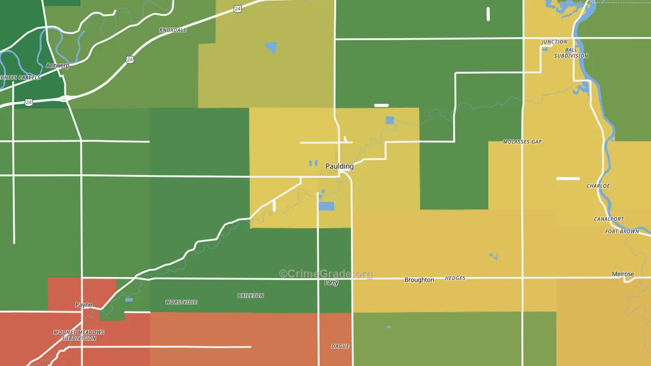 Paulding County, OH Map of Theft Rates