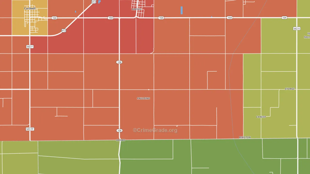 Paulding, MO Map of Theft Rates