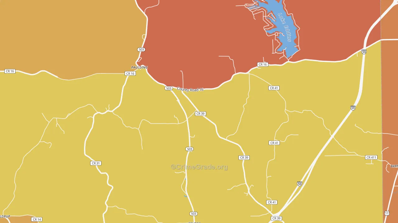Paulding, MS Map of Theft Rates