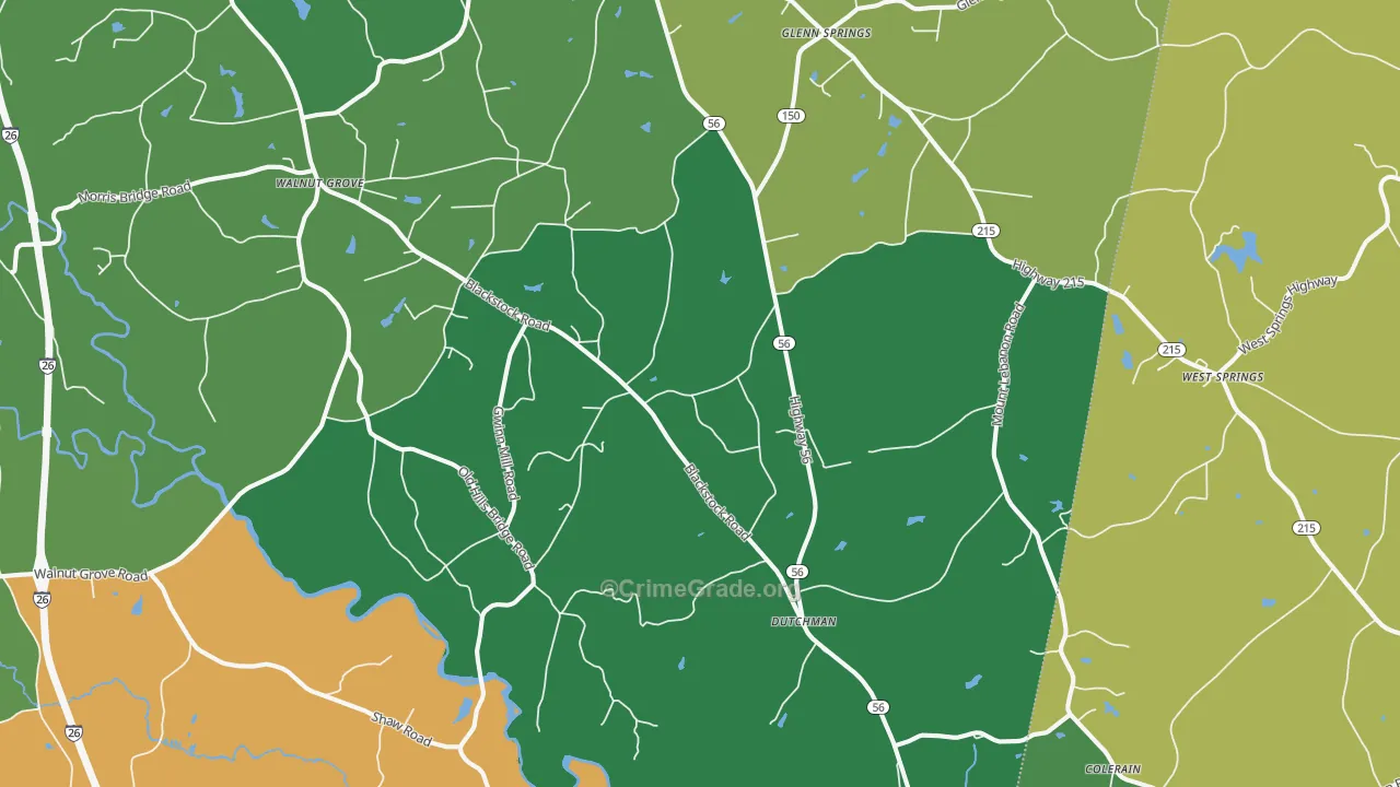 Pauline, SC Map of Theft Rates