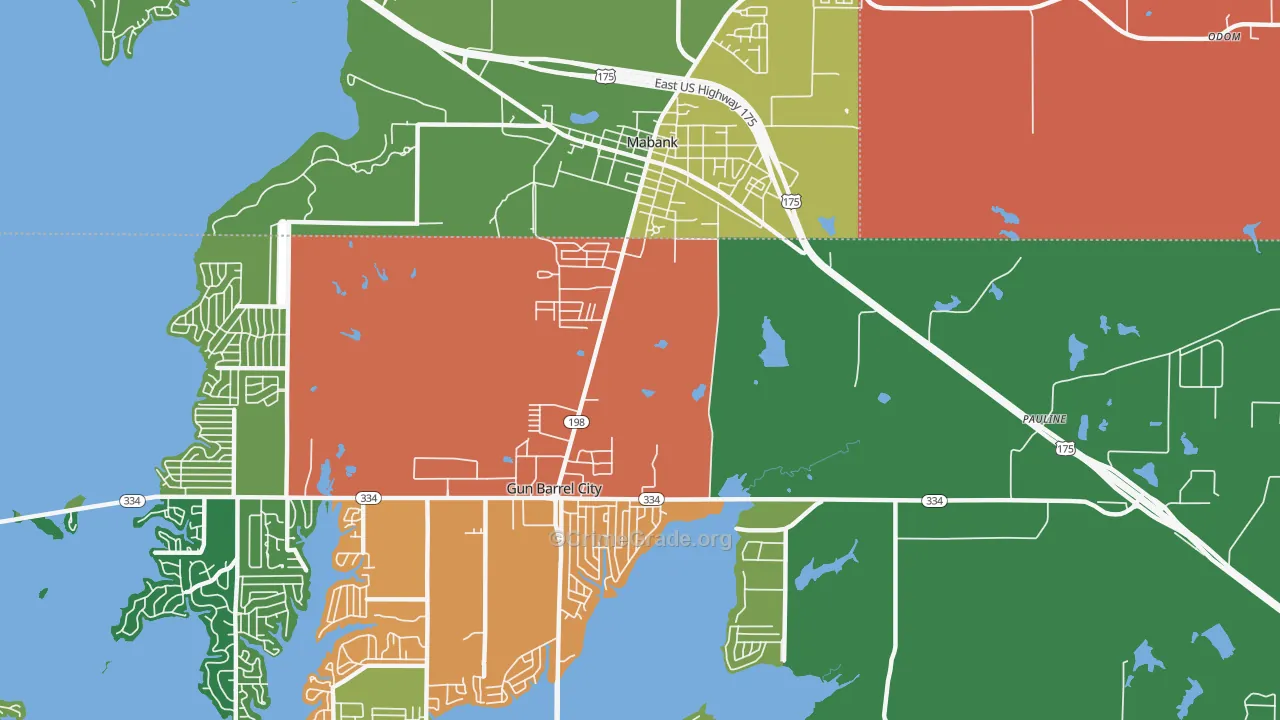 Pauline, TX Map of Theft Rates