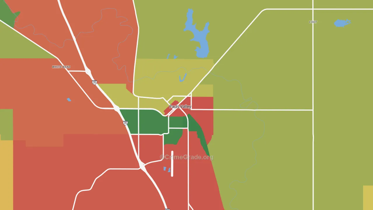 Pauls Valley, OK Map of Theft Rates