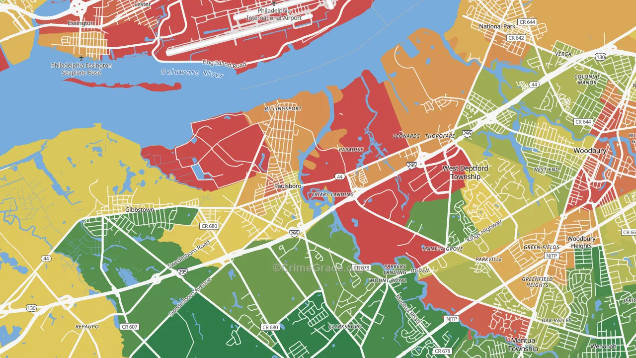 Paulsboro, NJ Map of Theft Rates