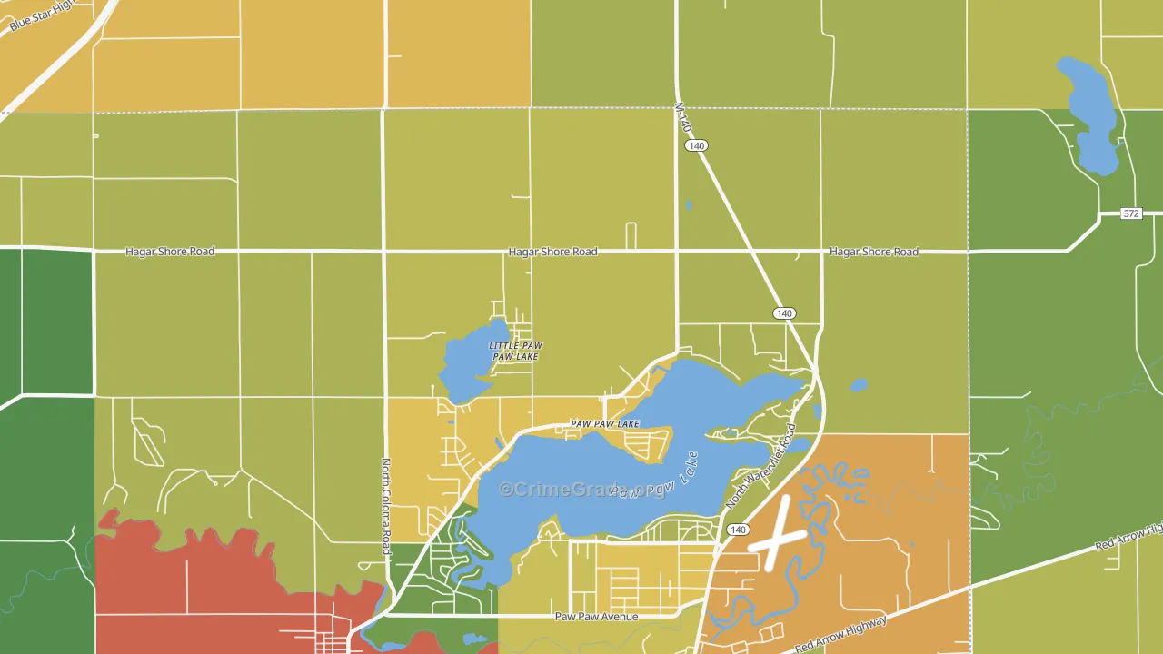 Paw Paw Lake, MI Map of Theft Rates
