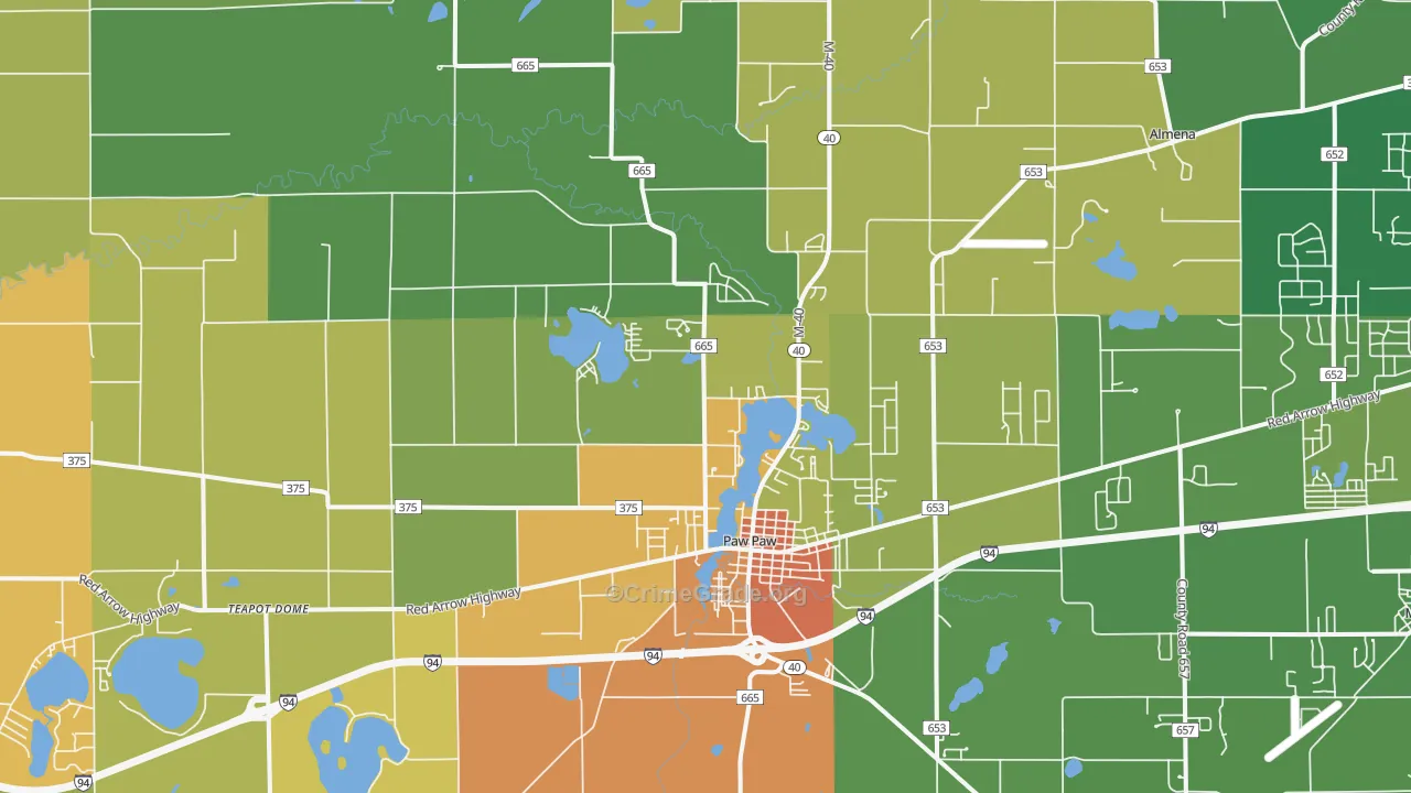 Paw Paw, MI Map of Theft Rates