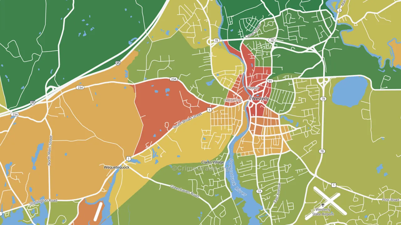 Pawcatuck, CT Map of Theft Rates