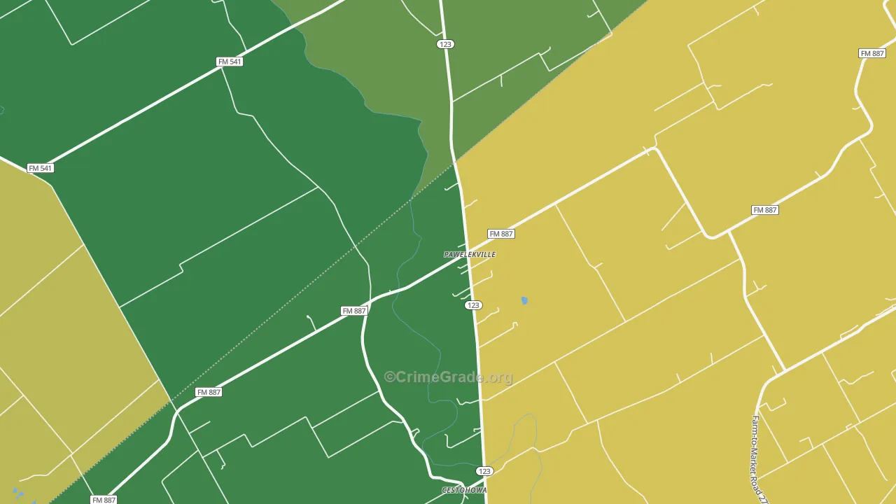 Pawelekville, TX Map of Theft Rates