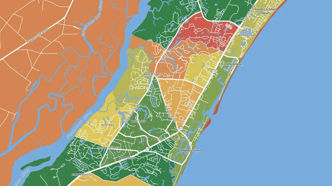 Pawleys Island, SC Map of Theft Rates