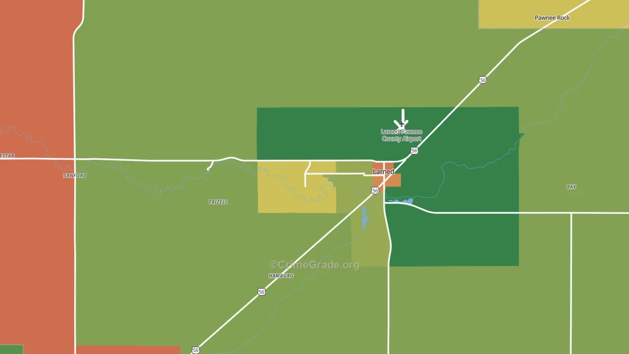 Pawnee County, KS Map of Theft Rates