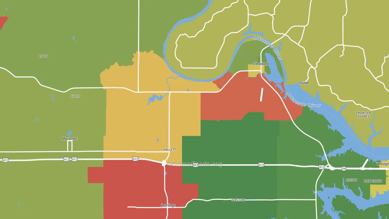 Pawnee County, OK Map of Theft Rates