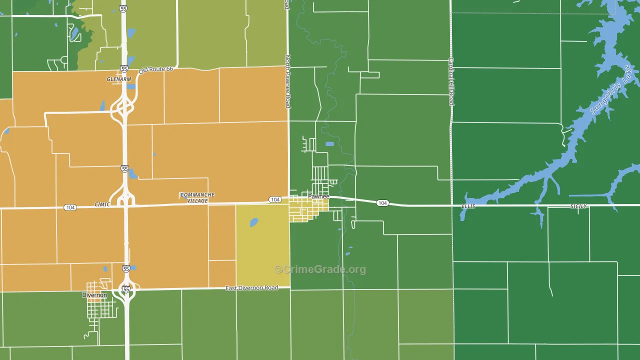 Pawnee, IL Map of Theft Rates