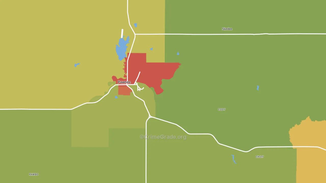 Pawnee, OK Map of Theft Rates