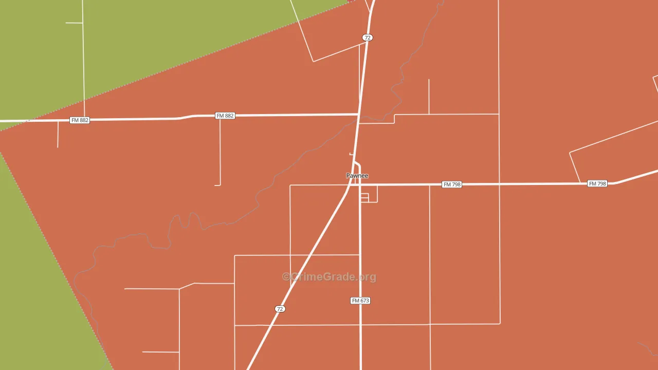 Pawnee, TX Map of Theft Rates