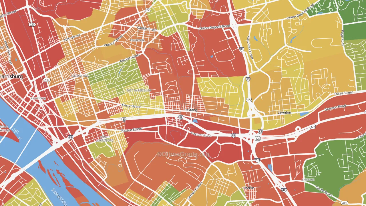 Paxtang, PA Map of Theft Rates