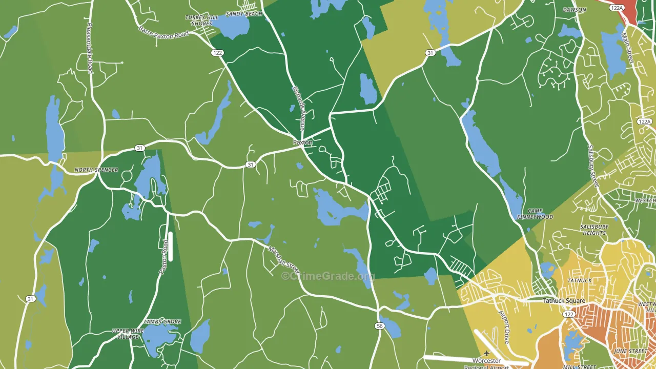 Paxton, MA Map of Theft Rates