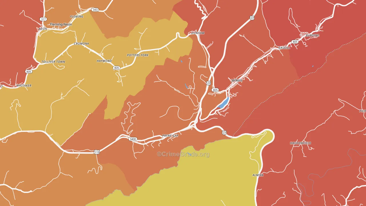 Payne Gap, KY Map of Theft Rates