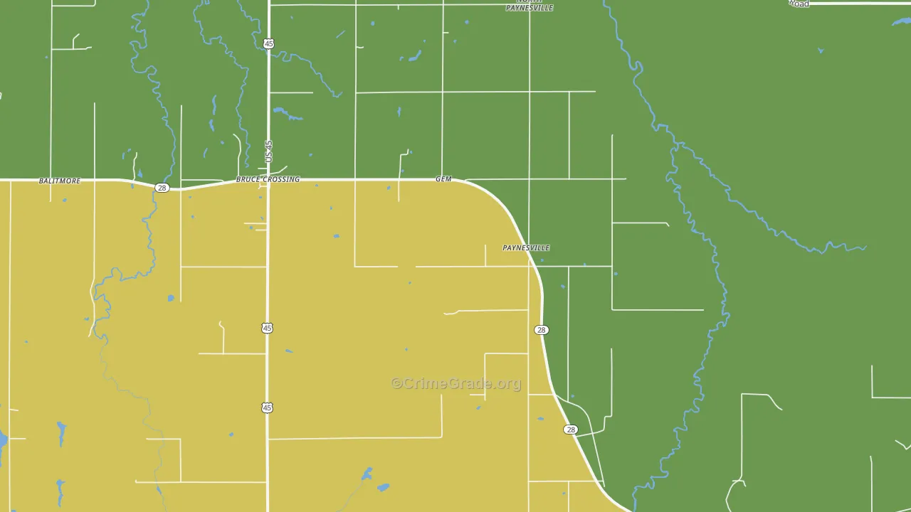 Paynesville, MI Map of Theft Rates