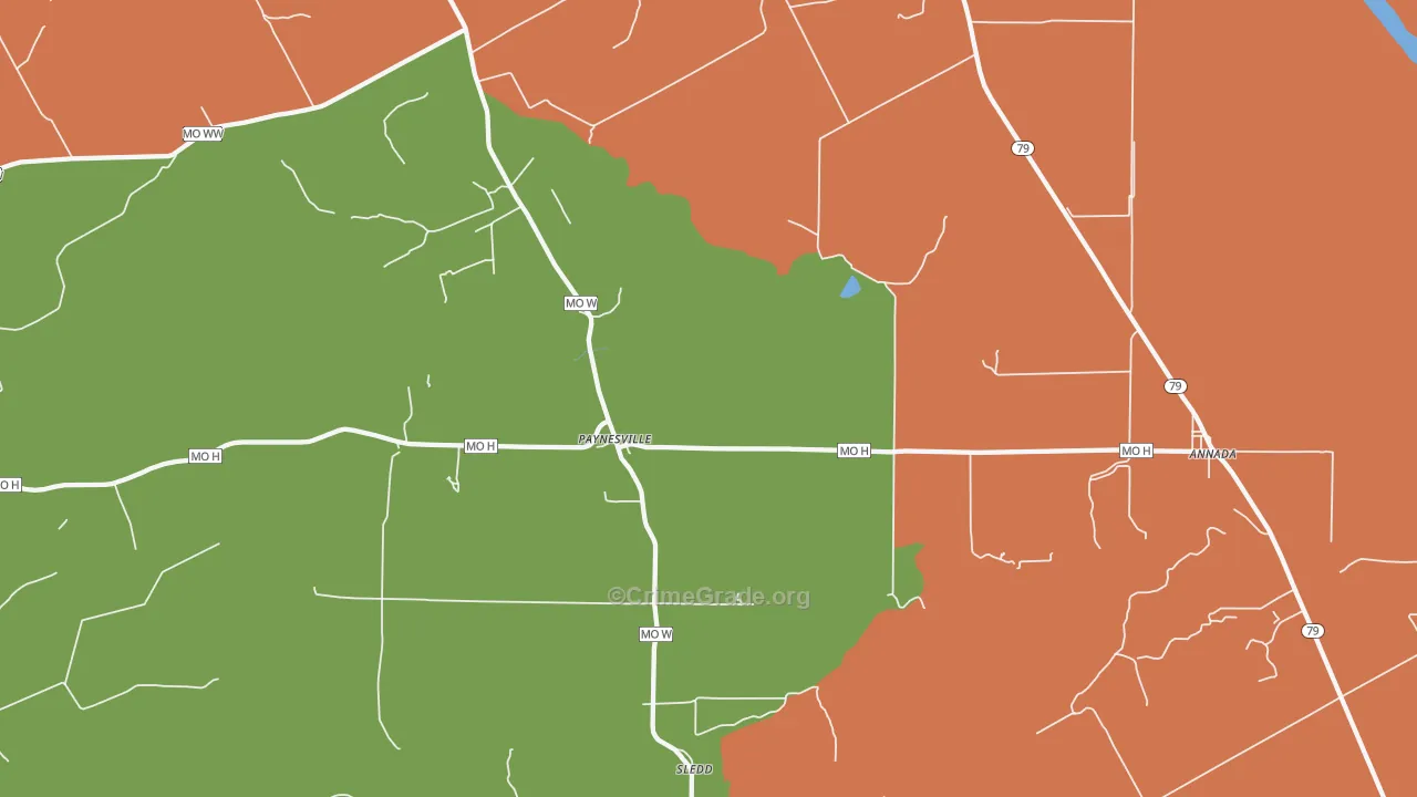 Paynesville, MO Map of Theft Rates