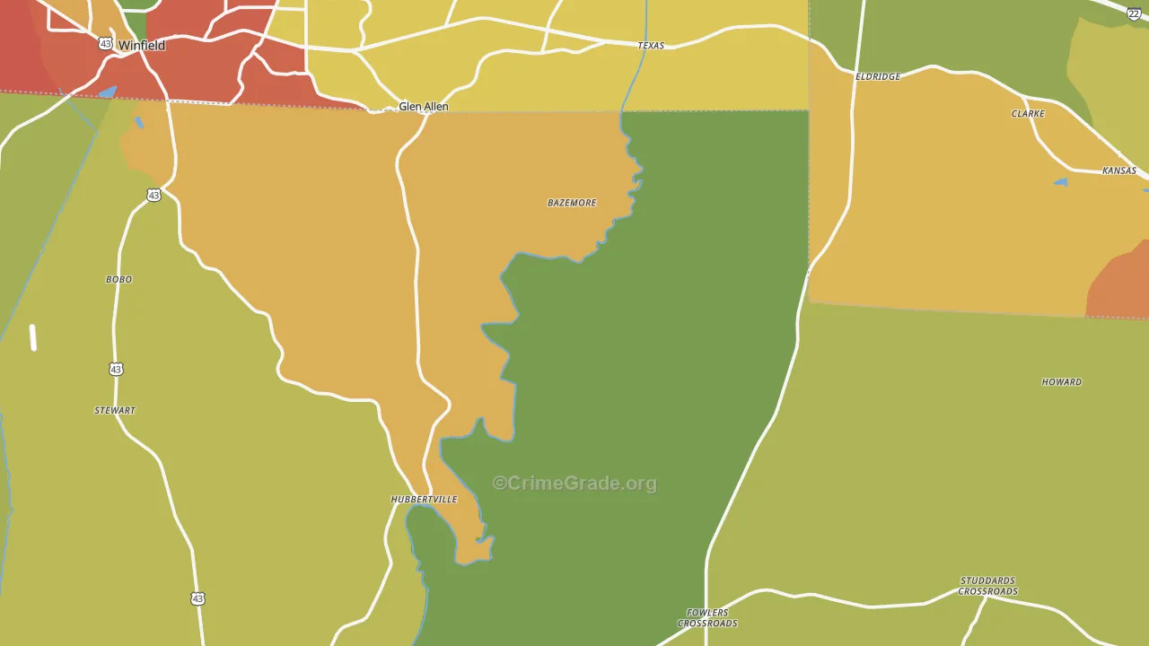 Pea Ridge, AL Map of Theft Rates
