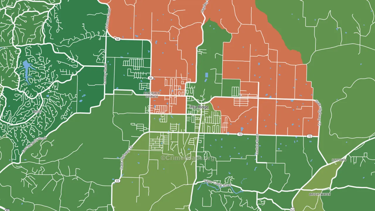 Pea Ridge, AR Map of Theft Rates