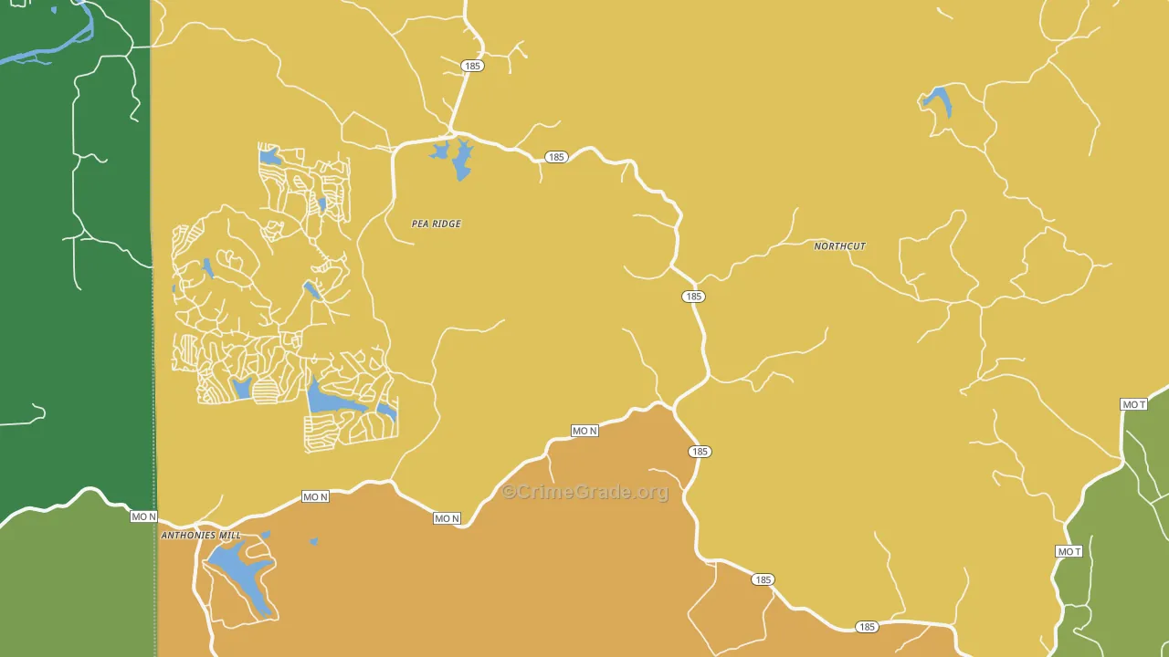 Pea Ridge, MO Map of Theft Rates