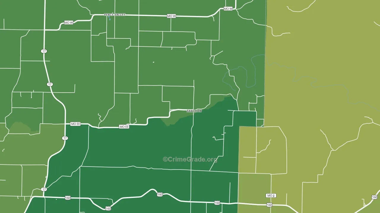 Peace Valley, MO Map of Theft Rates