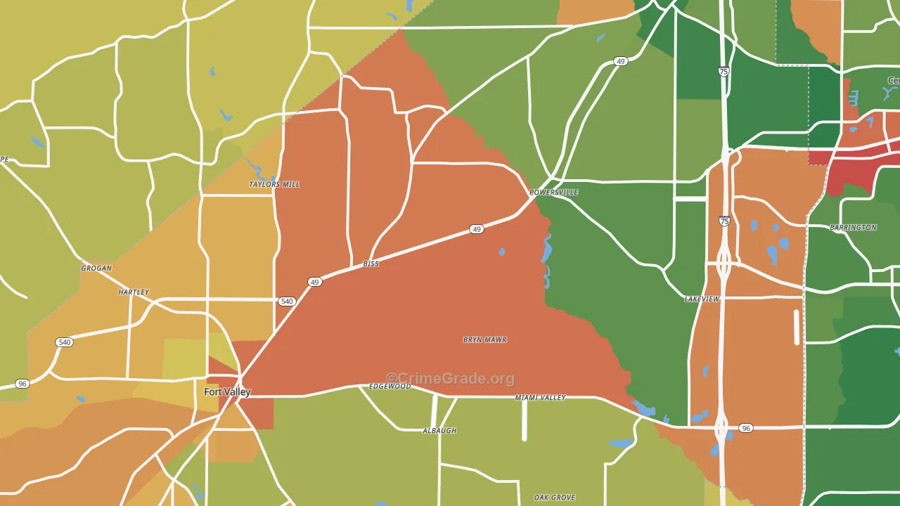 Peach County, GA Map of Theft Rates