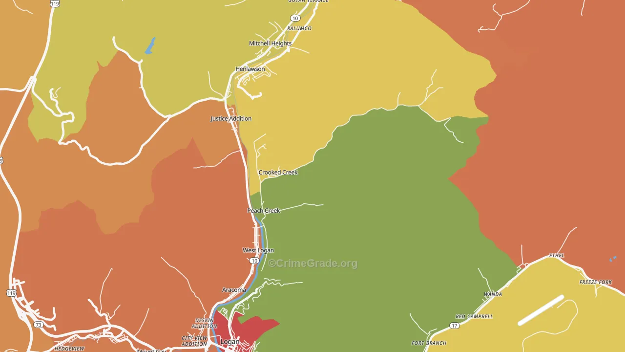 Peach Creek, WV Map of Theft Rates