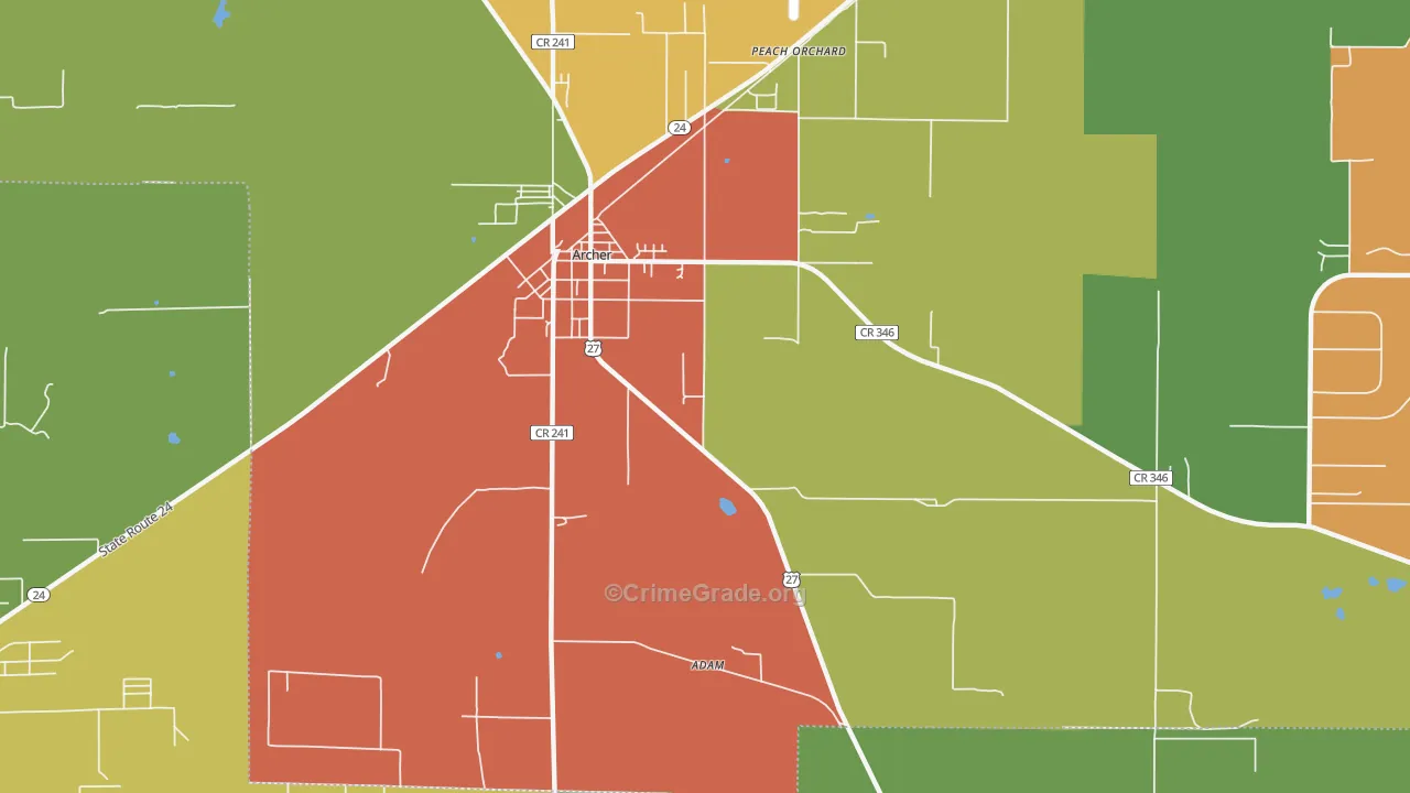 Peach Orchard, FL Map of Theft Rates