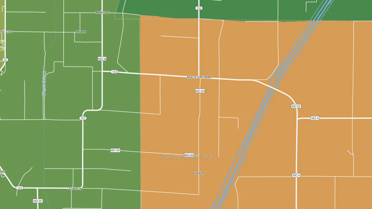Peach Orchard, MO Map of Theft Rates