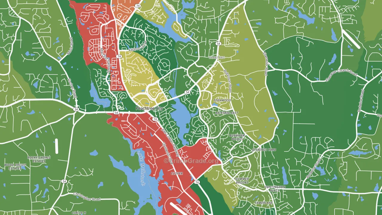 Peachtree City, GA Map of Theft Rates