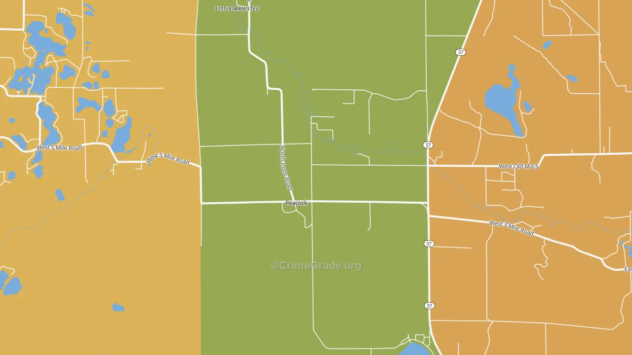 Peacock, MI Map of Theft Rates
