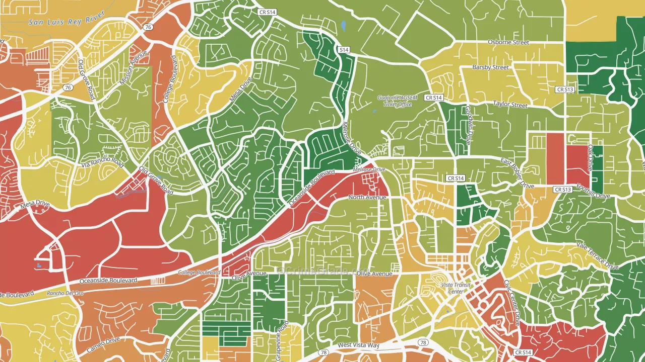 Peacock, Oceanside, CA Map of Theft Rates
