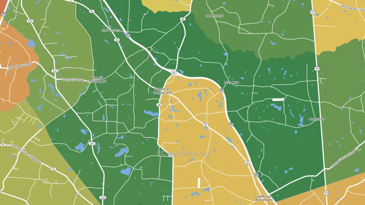 Peacocks Crossroads, NC Map of Theft Rates