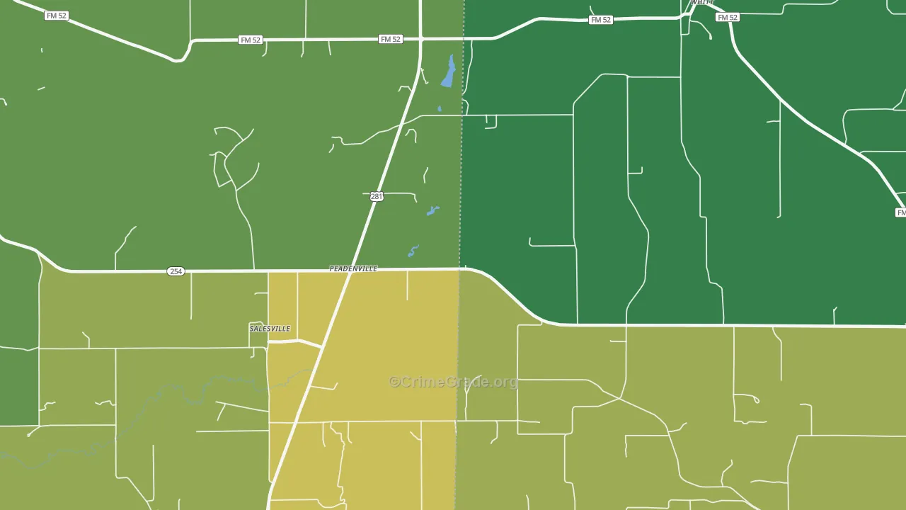 Peadenville, TX Map of Theft Rates