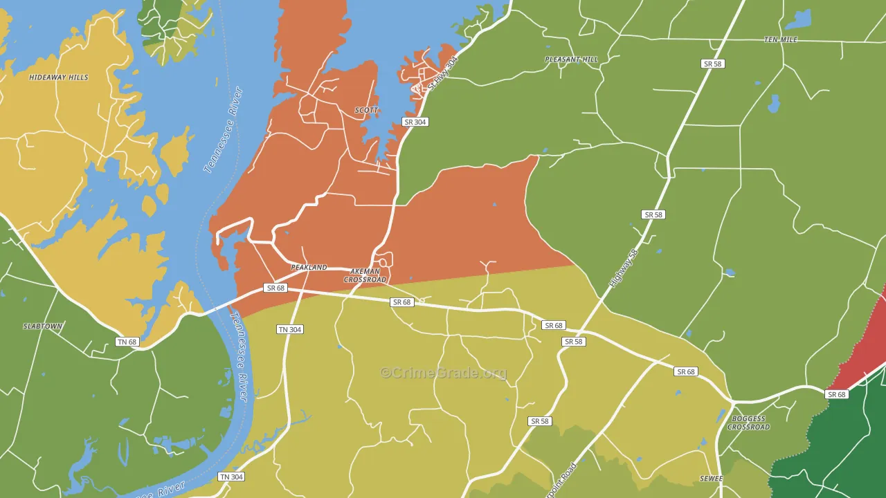 Peakland, TN Map of Theft Rates