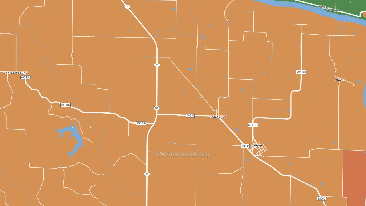 Peaksville, MO Map of Theft Rates