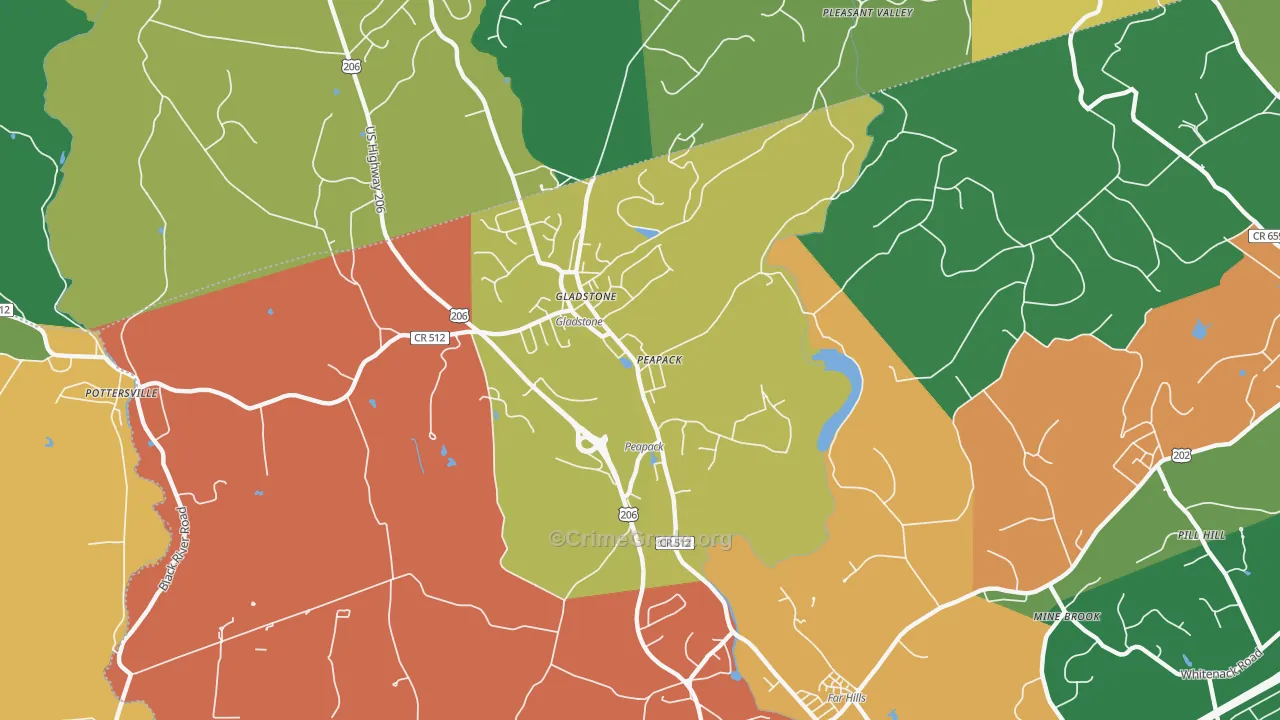 Peapack and Gladstone, NJ Map of Theft Rates