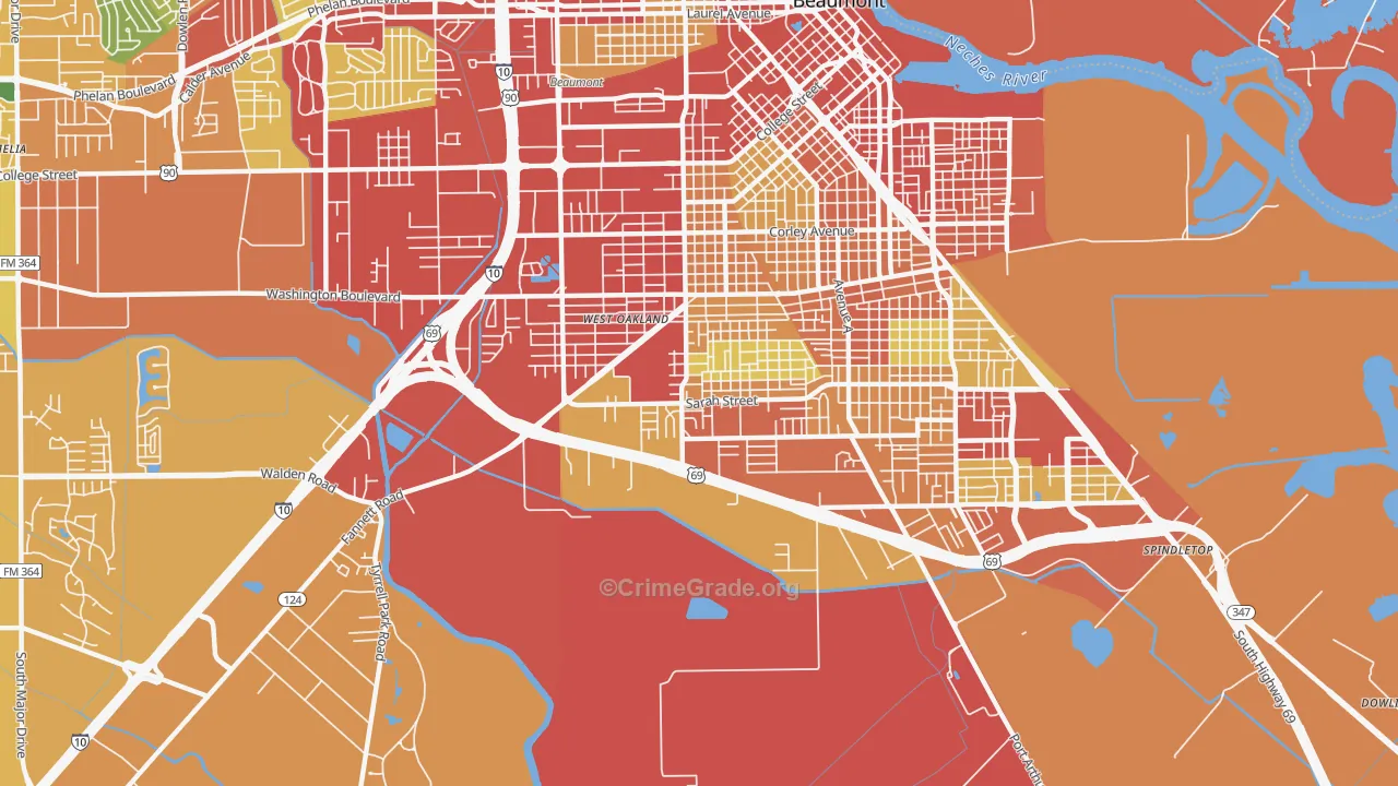 Pear Orchard, Beaumont, TX Map of Theft Rates