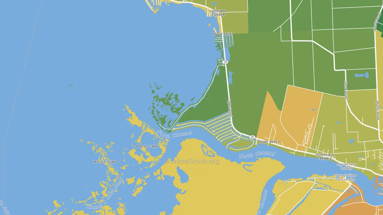 Pearl Beach, MI Map of Theft Rates